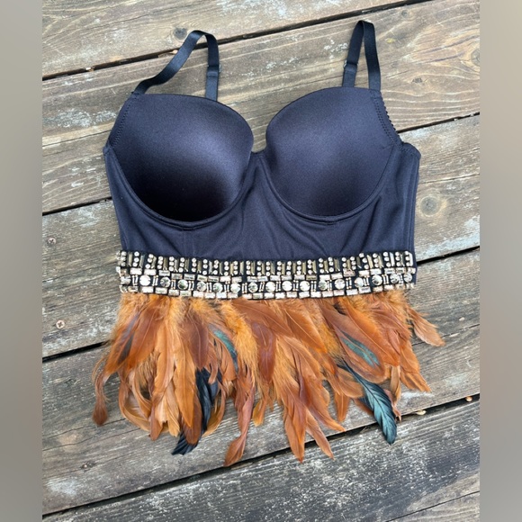 Vintage Bebe Boho Bustier with Sequins and Feather details NWT Size Small - Picture 1 of 15